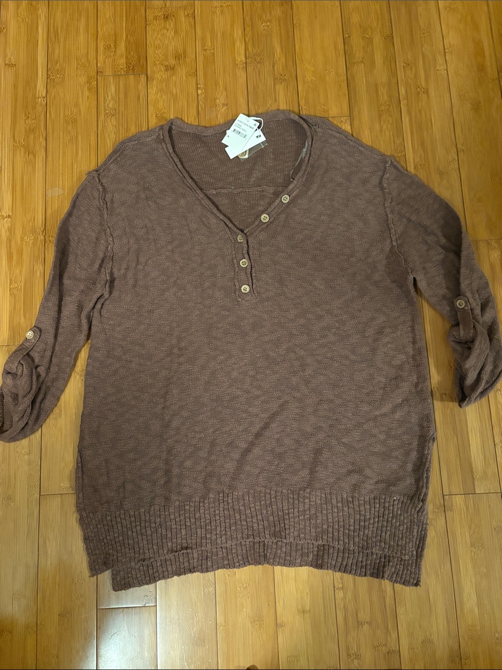 Nordstrom Mauve-Brown V-Neck Button Pullover